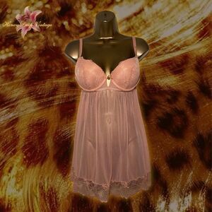 Daisy Fuentes Pink Sheer Lace Babydoll Slip Dress with Underwire Cups